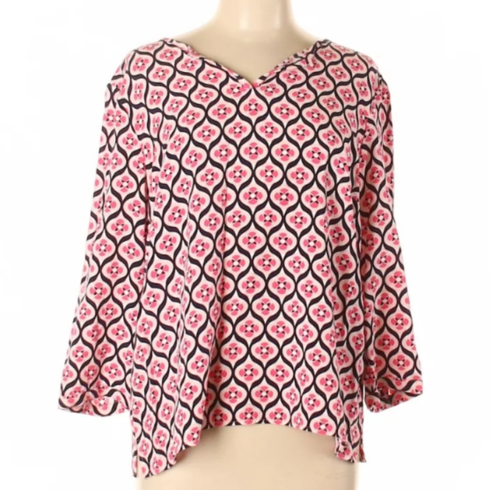 Talbots Pink Print 3/4 Sleeve Top - Large